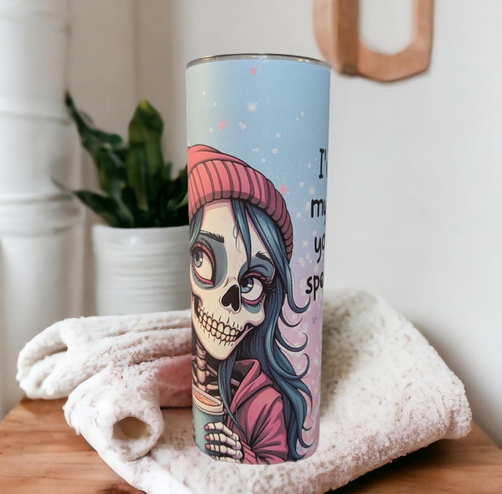 Sugar Skull Coffee Girl Tumbler 20oz With Reusable Straw, Can Be Personalized