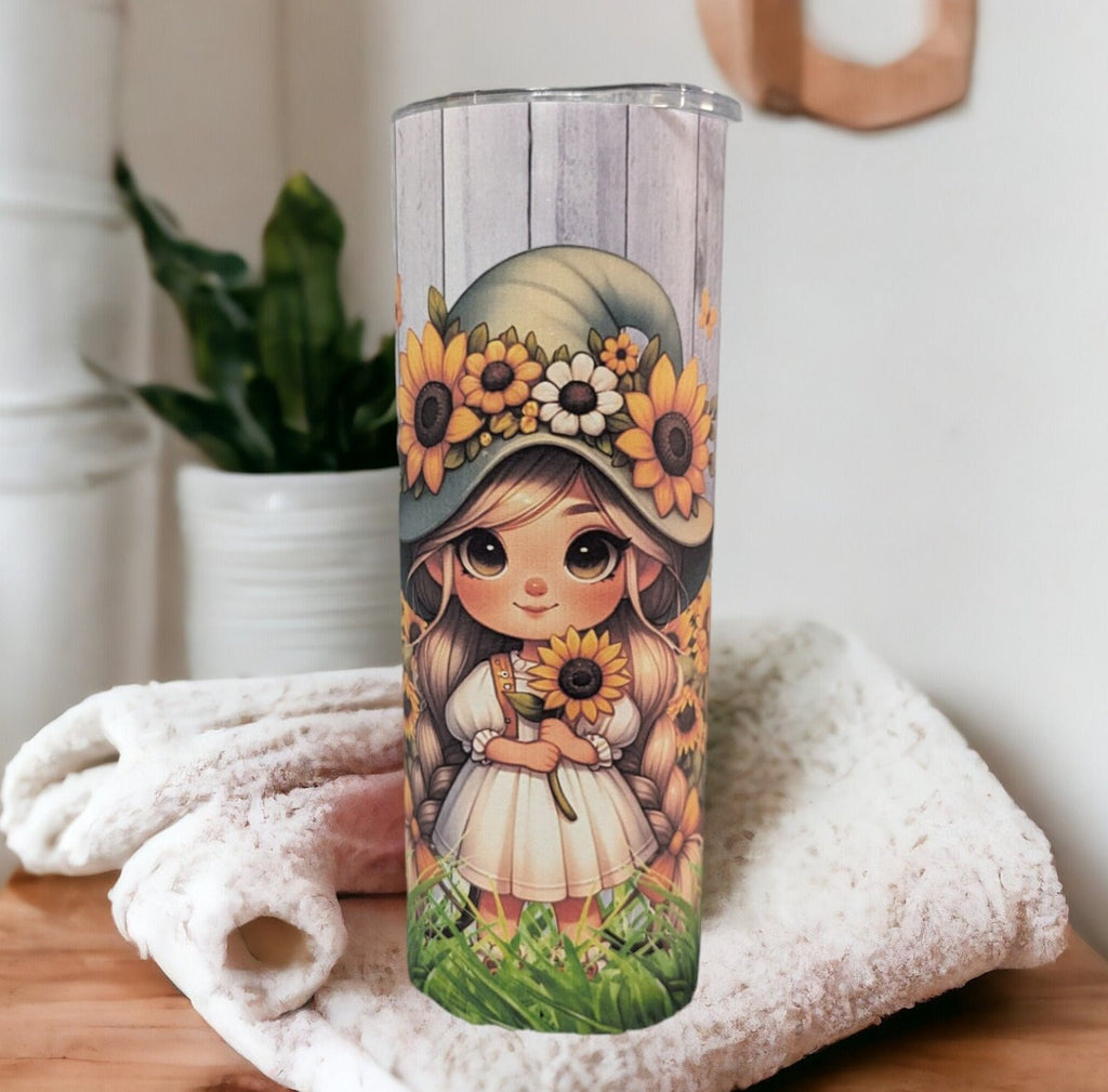 Sunflower Girl Tumbler 20oz With Reusable Straw, Can Be Personalized