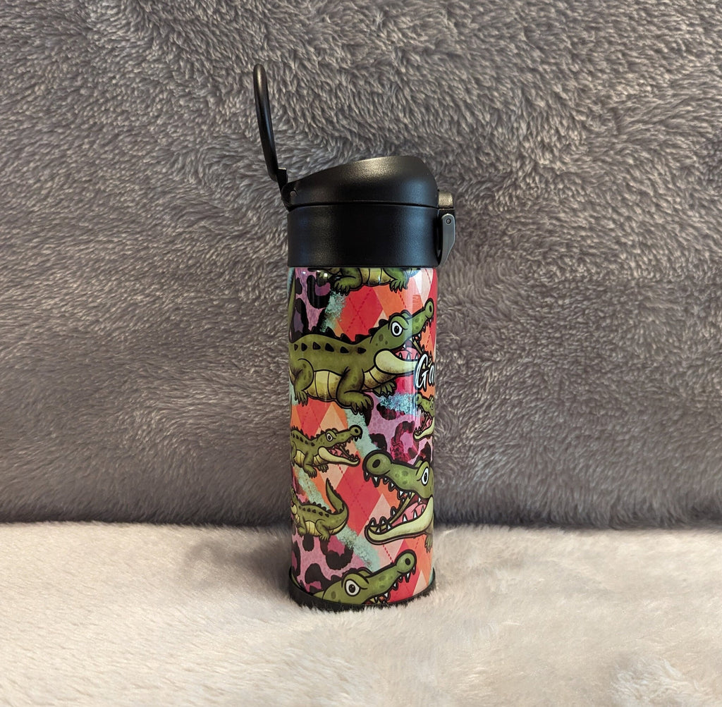 Kids Crocodile Water Bottle 12oz With Reusable Straw Can Be Personalized