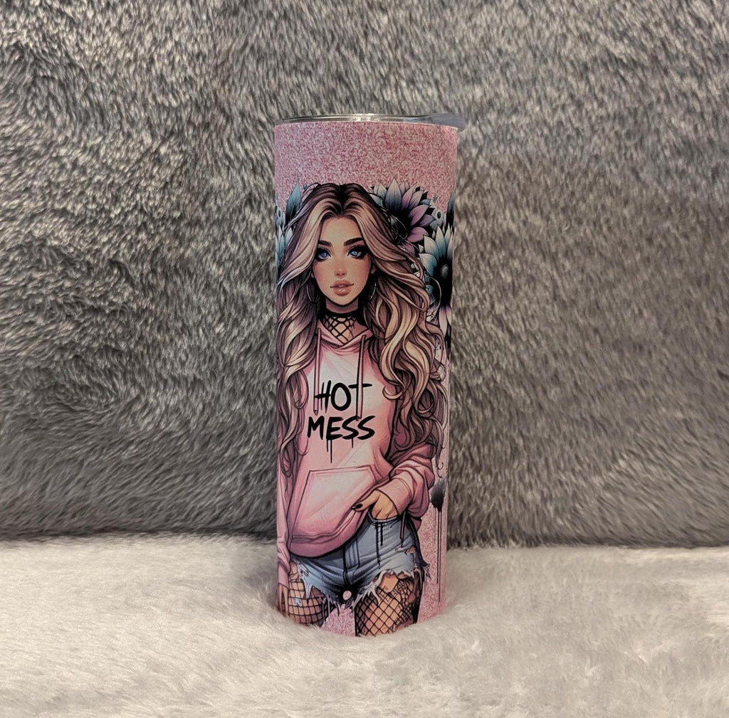 Hot Mess Girl Tumbler 20oz With Reusable Straw, Can Be Personalized