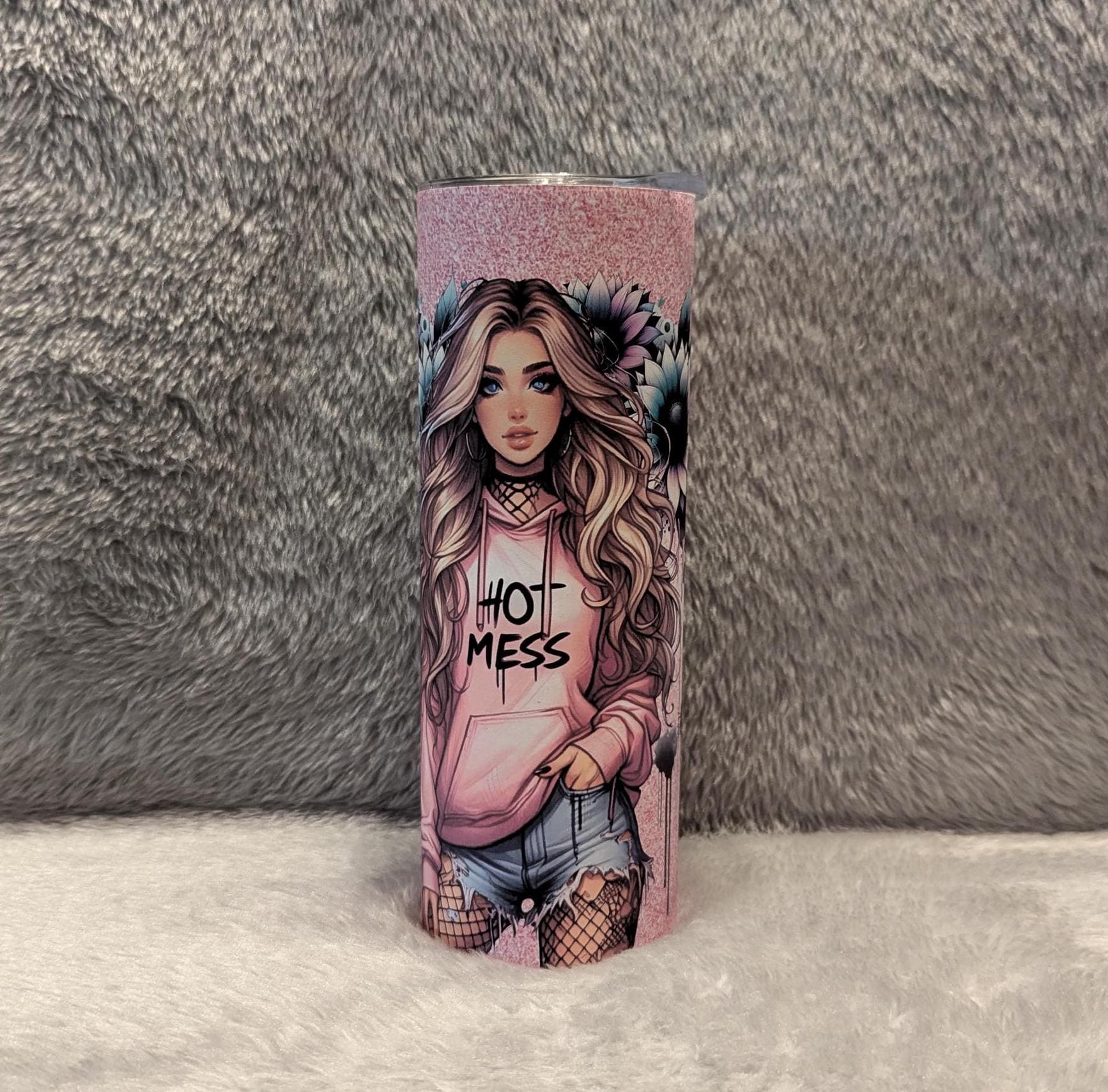 Hot Mess Girl Tumbler 20oz With Reusable Straw, Can Be Personalized