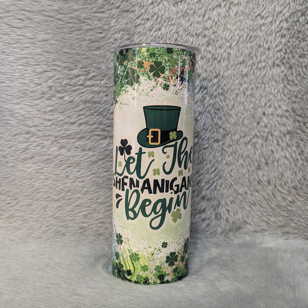 Let The Shenanigans Begin St Patrick Day Tumbler 20oz With Reusable Straw