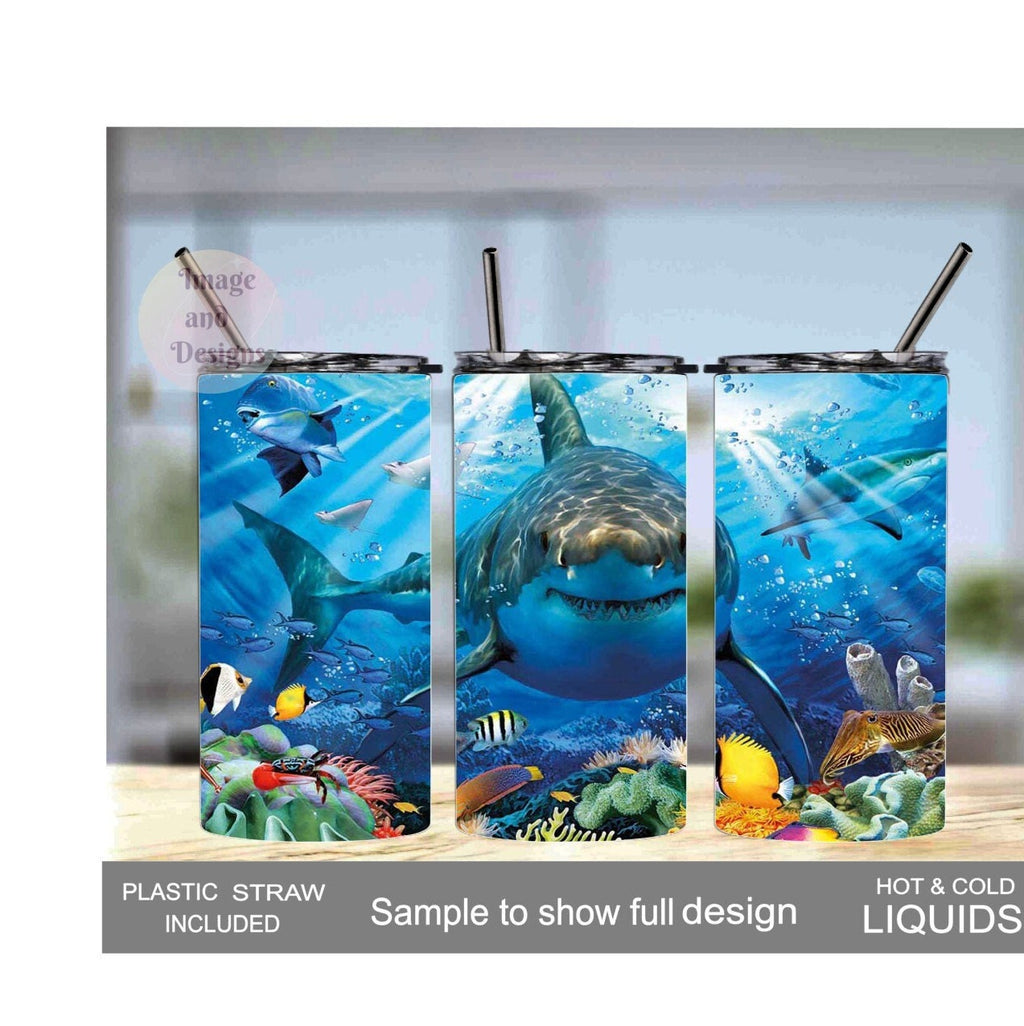Kids Shark Tumbler 15oz With Reusable Straw, Can Be Personalized