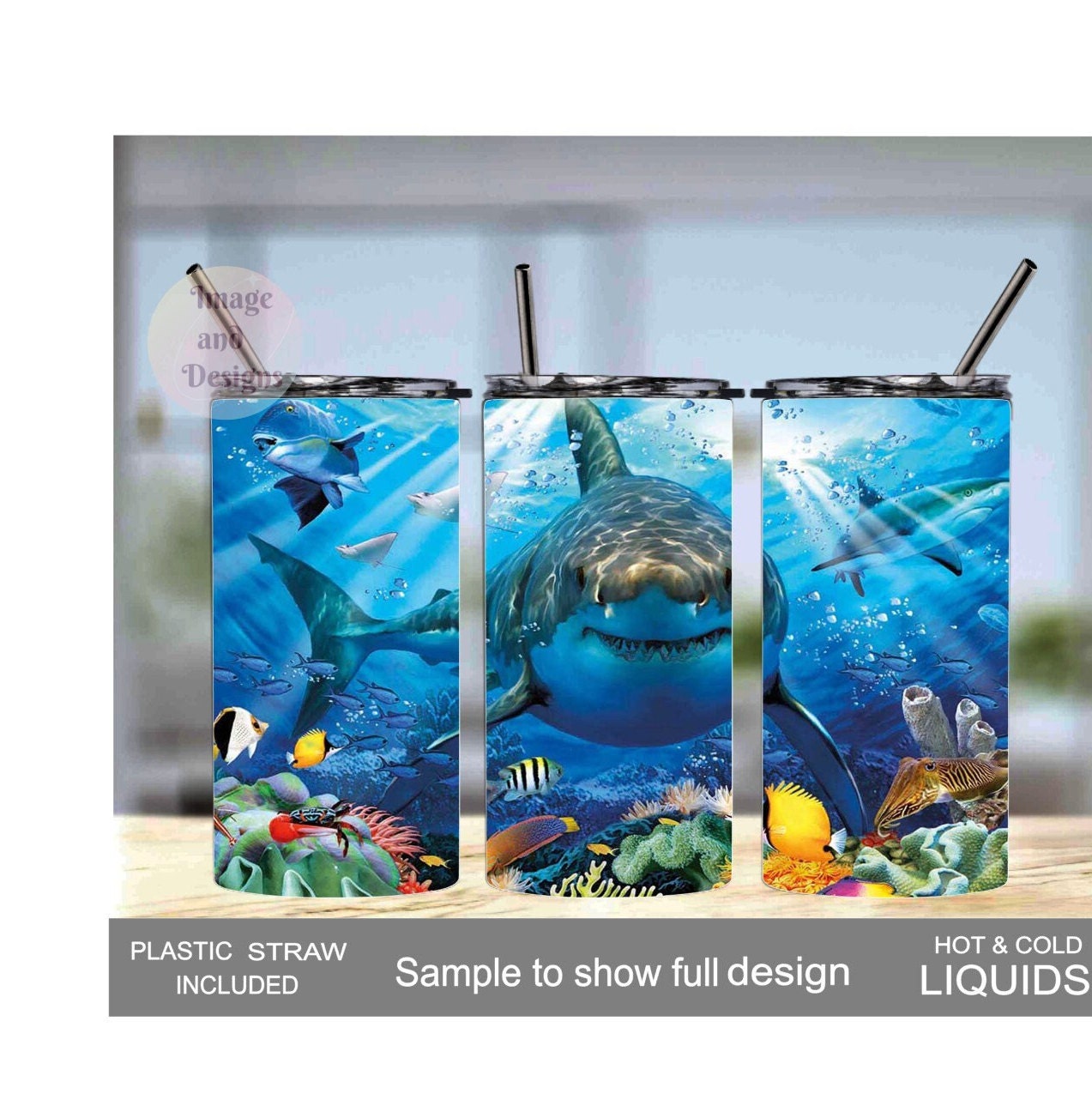 Kids Shark Tumbler 15oz With Reusable Straw, Can Be Personalized