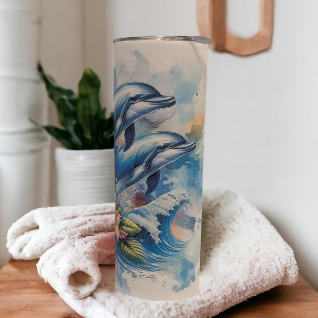 Dolphin Tumbler 20oz With Reusable Straw, Can Be Personalized