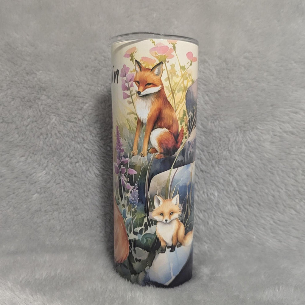 Fox Tumbler With A Family of Foxes 20oz With Reusable Straw, Can Be Personalized
