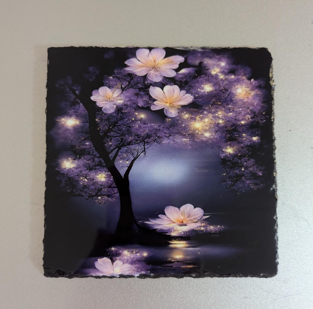 Pretty Purple Tree Slate Picture With Display Legs
