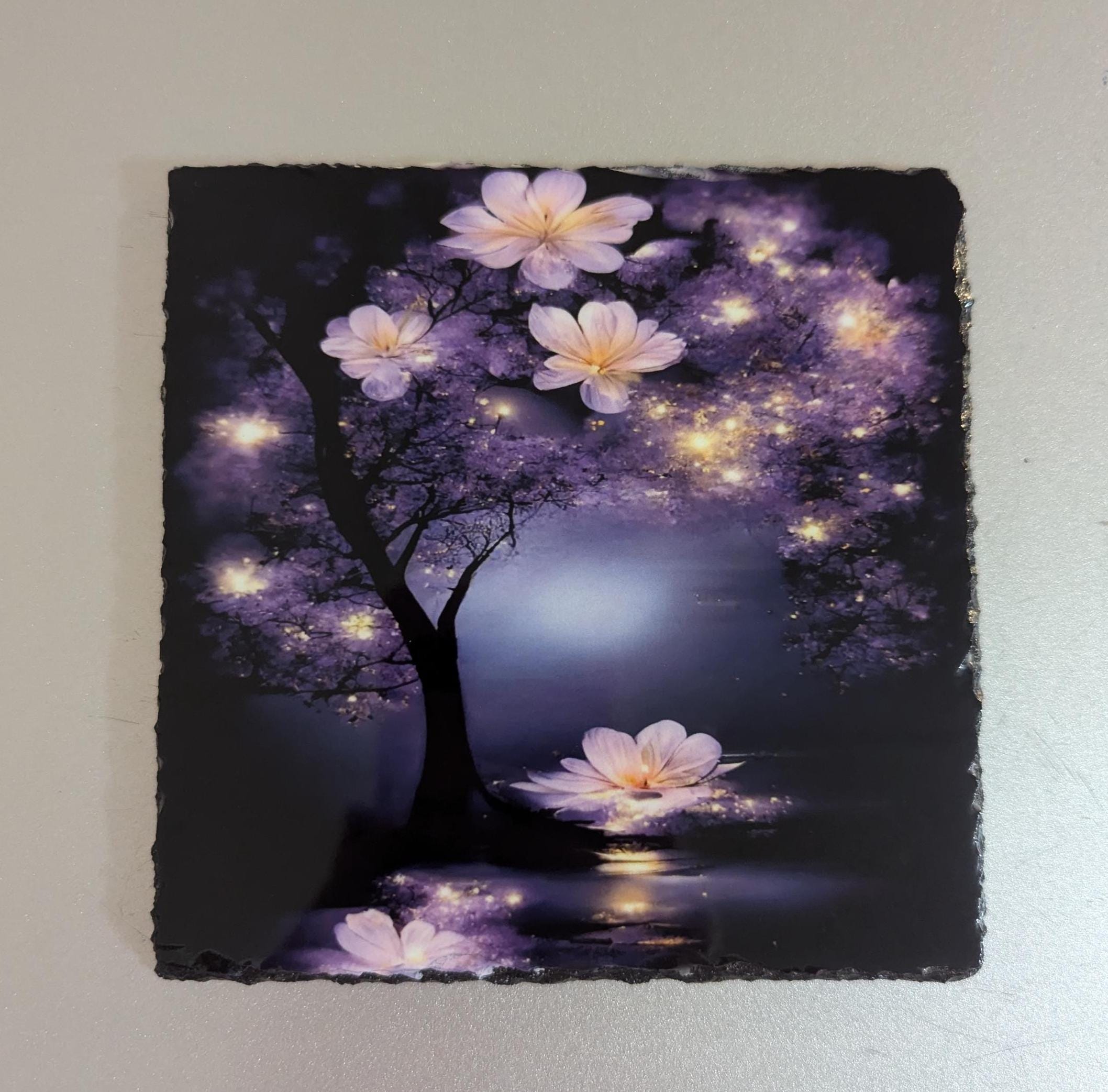 Pretty Purple Tree Slate Picture With Display Legs