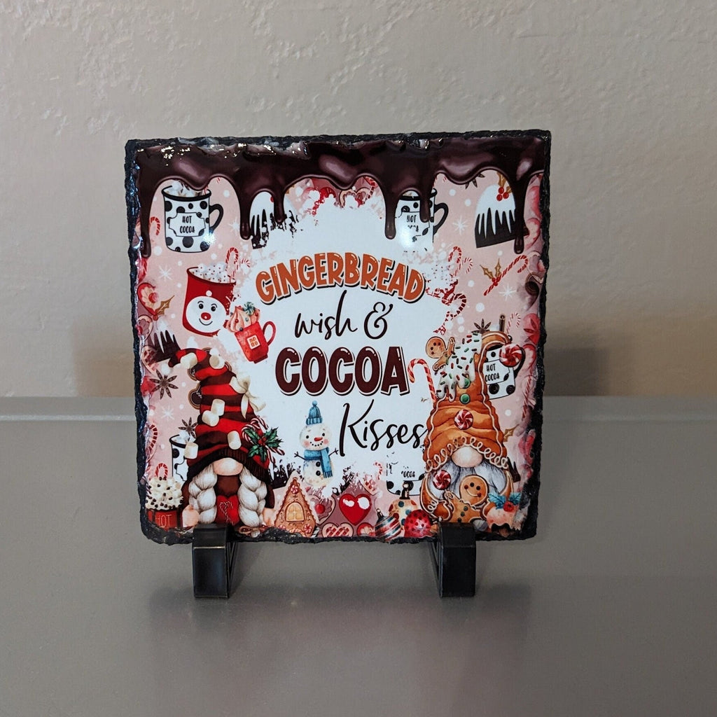 Slate Gnome Picture Gingerbread Wish and Cocoa Kisses With Display Legs