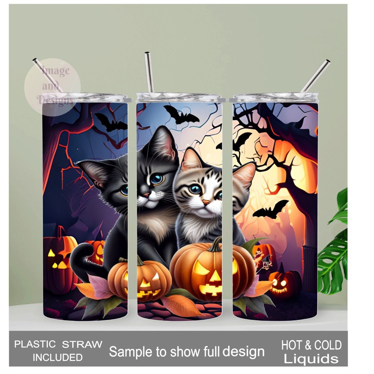Cute Halloween Cat Tumbler 20oz With Reusable Straw, Can Be Personalized