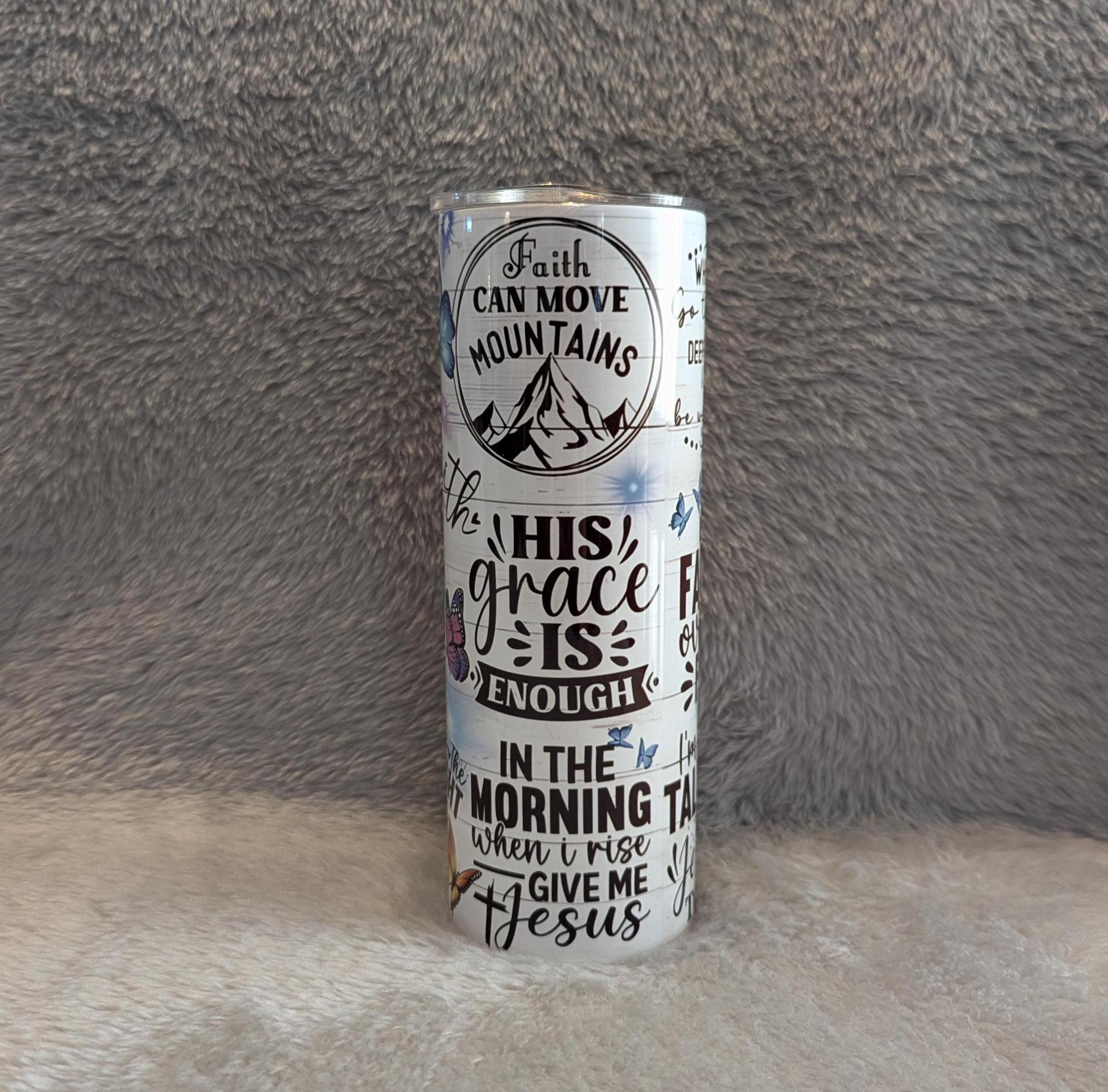 Religious Inspirational Tumbler 20oz With Reusable Straw