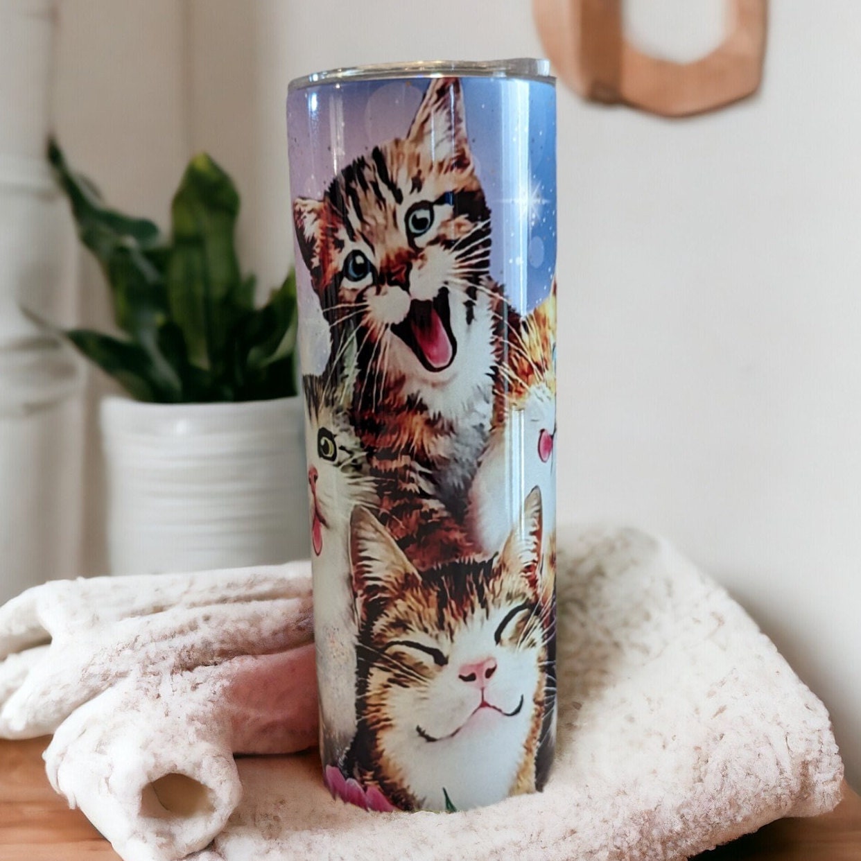Crazy Cat Tumbler 20oz With Reusable Straw, Can Be Personalized