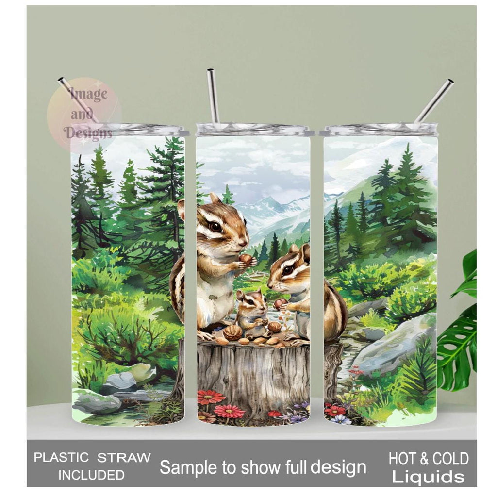 Chipmunk Tumbler 20oz With Reusable Straw, Can Be Personalized