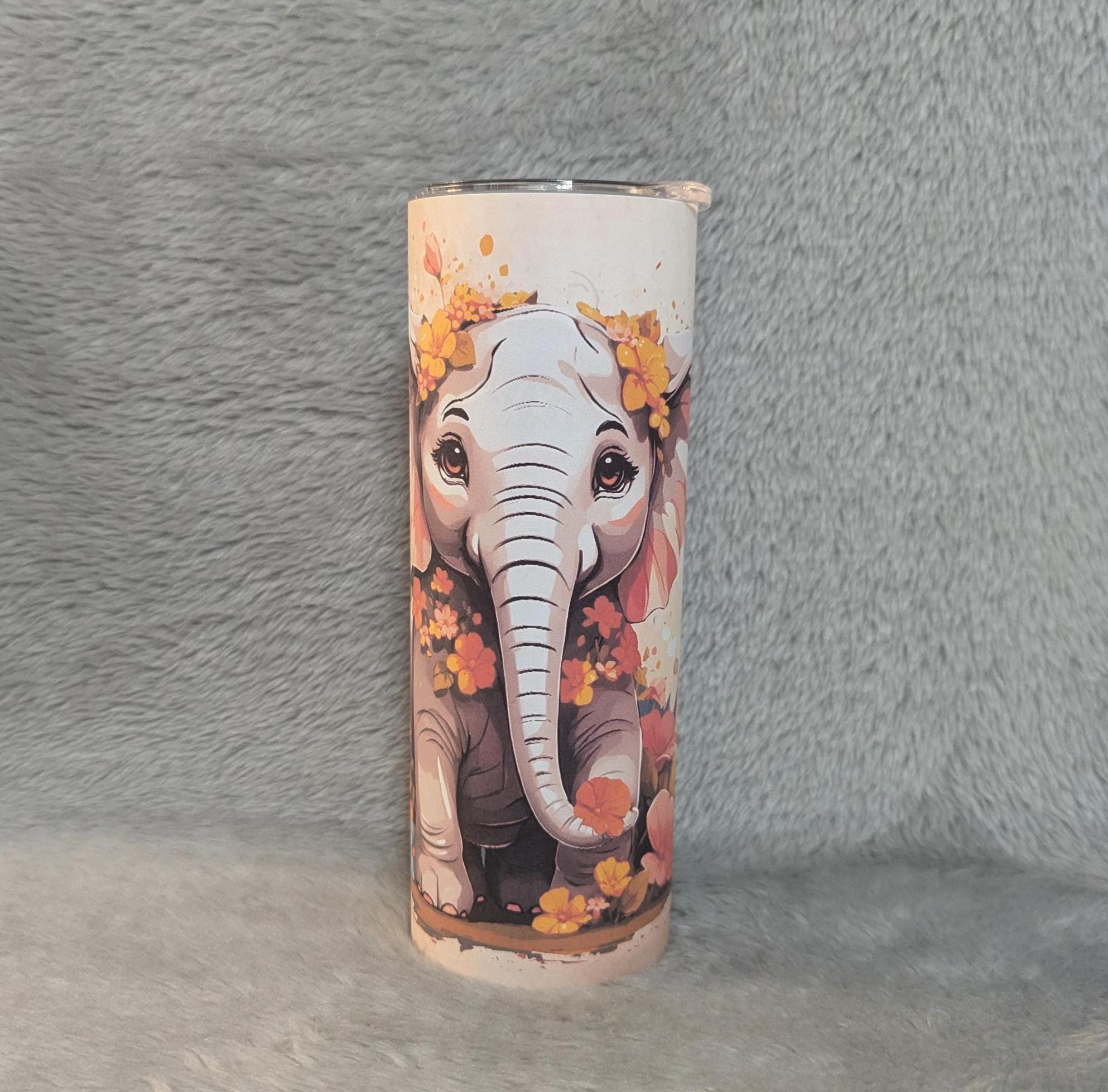 Baby Elephant Tumbler 20oz With Reusable Straw, Can Be Personalized