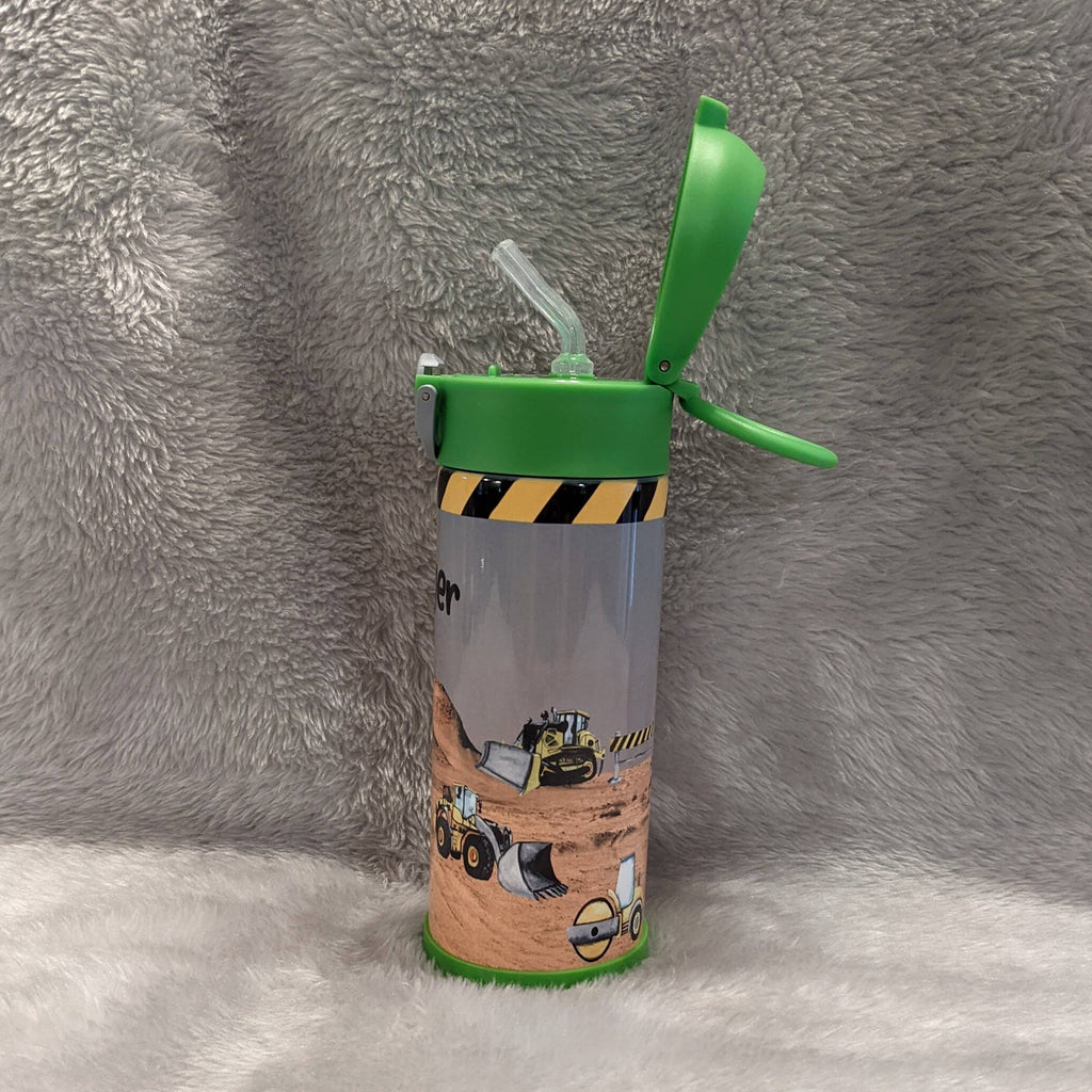 Kids Construction Water Bottle 12oz With Reusable Straw Can Be Personalized