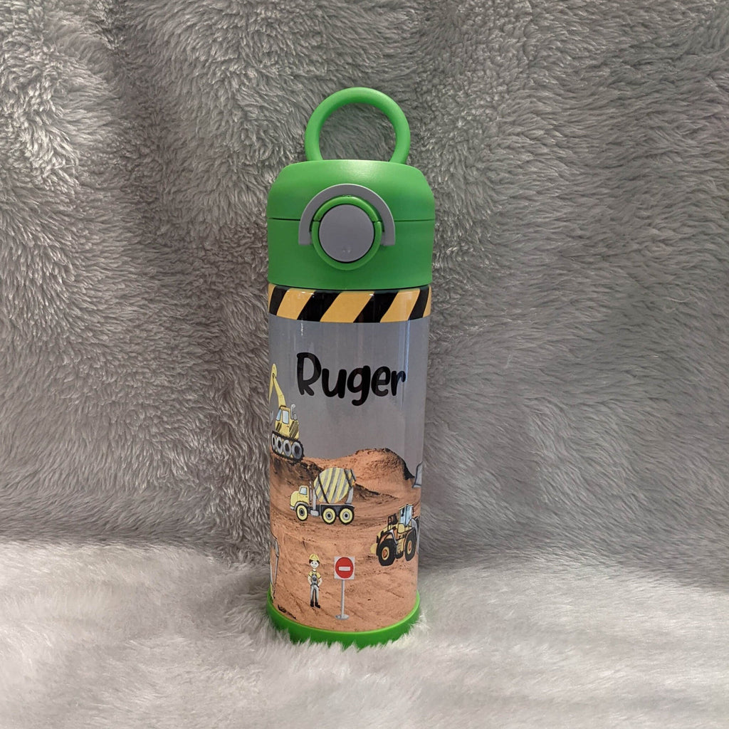Kids Construction Water Bottle 12oz With Reusable Straw Can Be Personalized