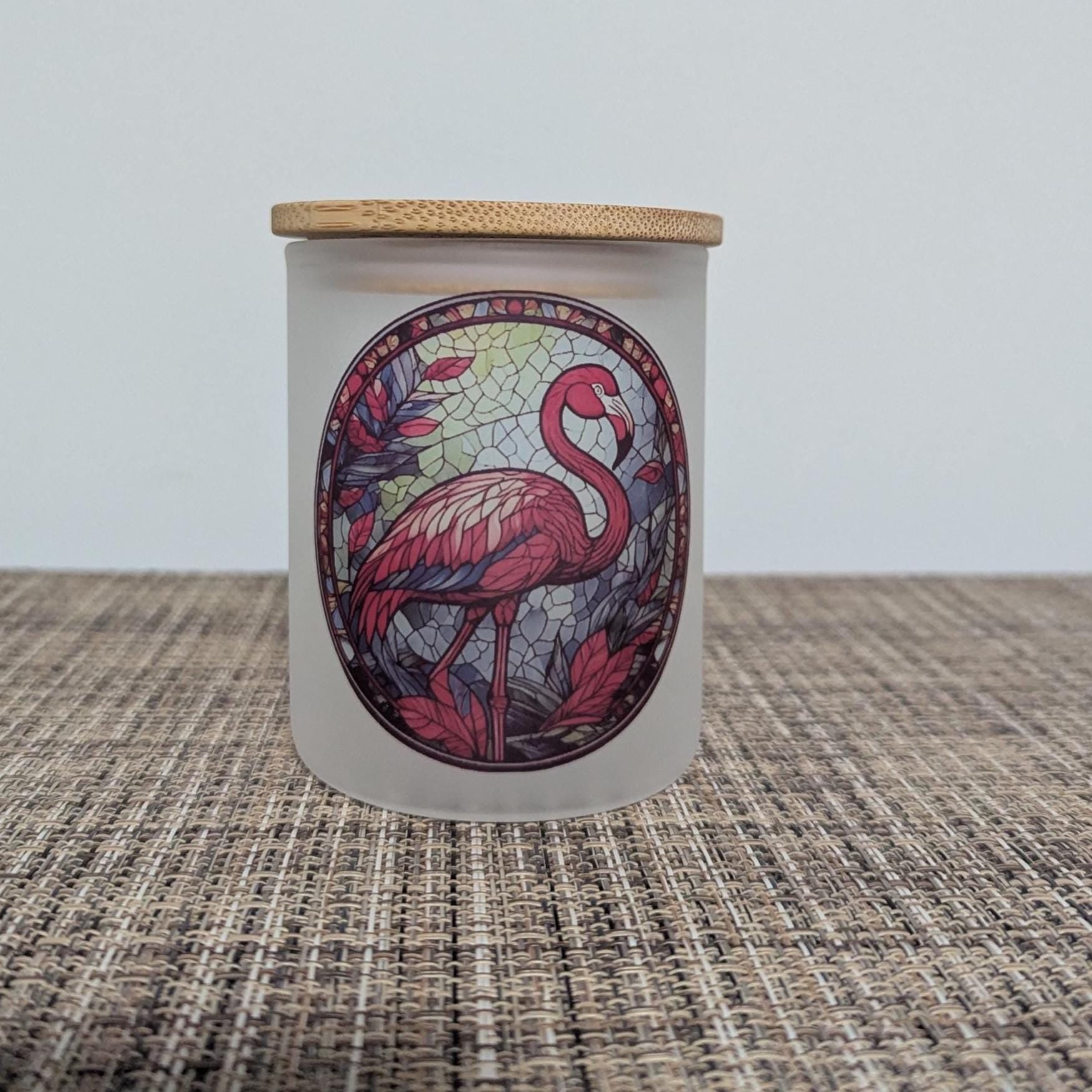 Pink Flamingo Candle Holder With A Stained Glass Design, Includes A Battery Operated Flickering Tea Light