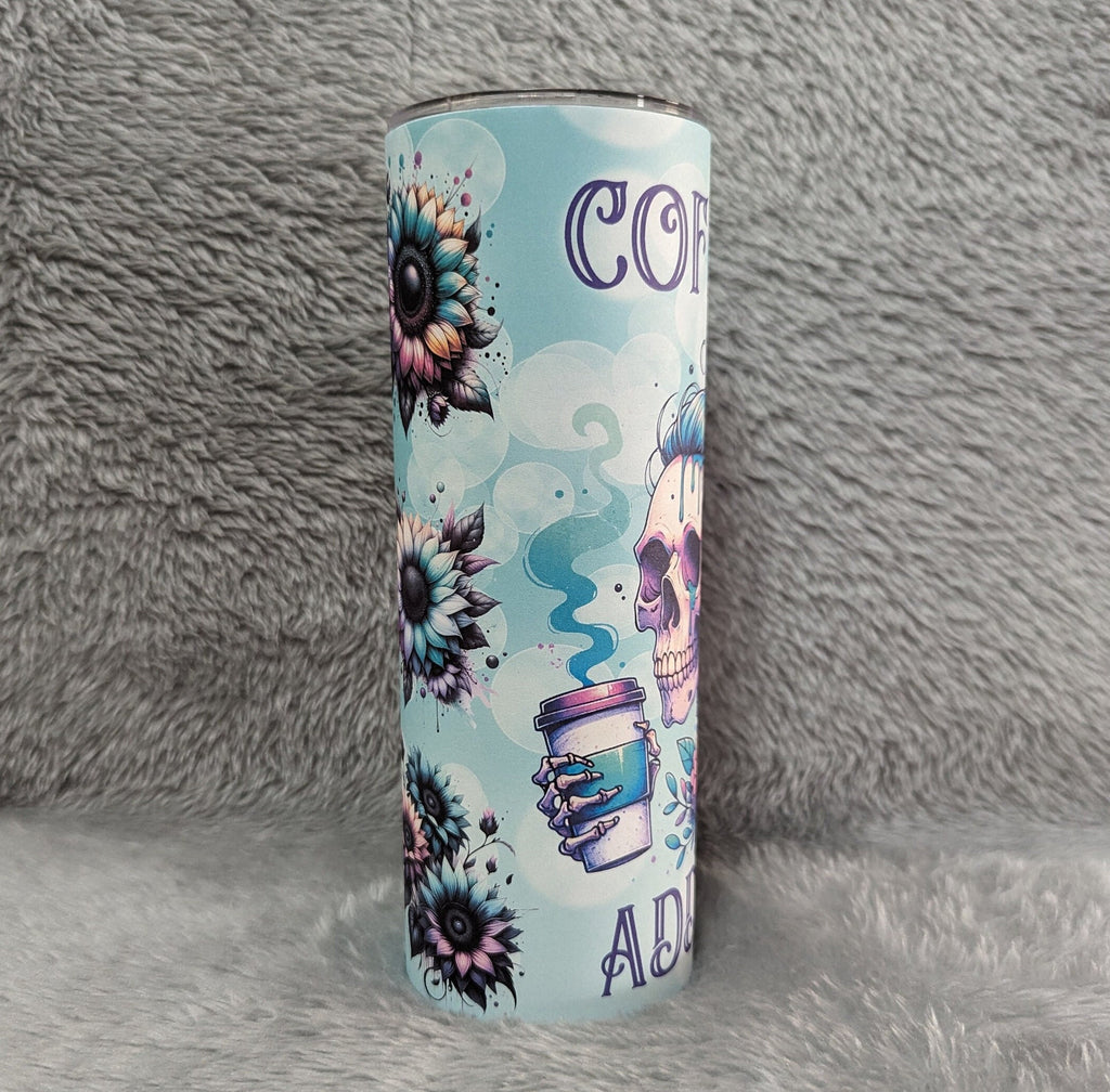 Coffee Addict Skeleton Girl Tumbler 20oz With Reusable Straw, Can Be Personalized