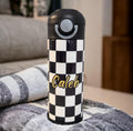 Kids Checkered Lightning Bolt Water Bottle 12oz With Reusable Straw Can Be Personalized
