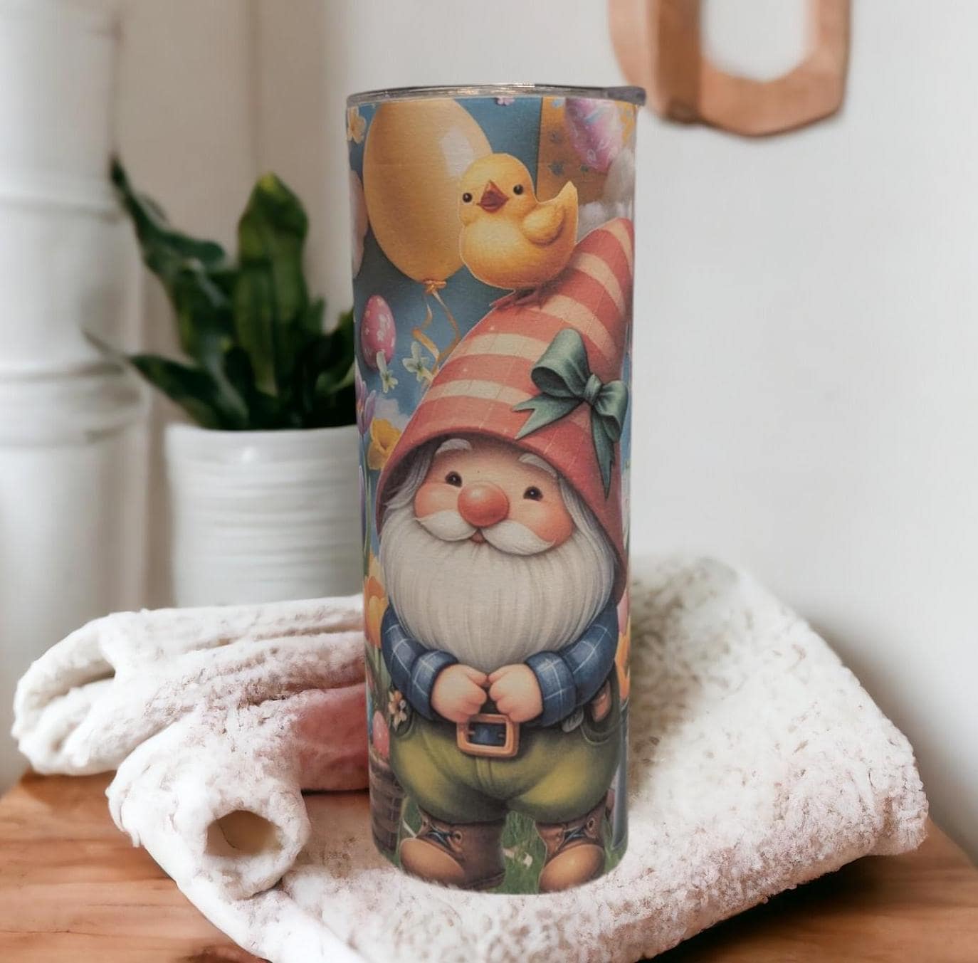 Cute Easter Gnome Tumbler 20oz With Reusable Straw, Can Be Personalized