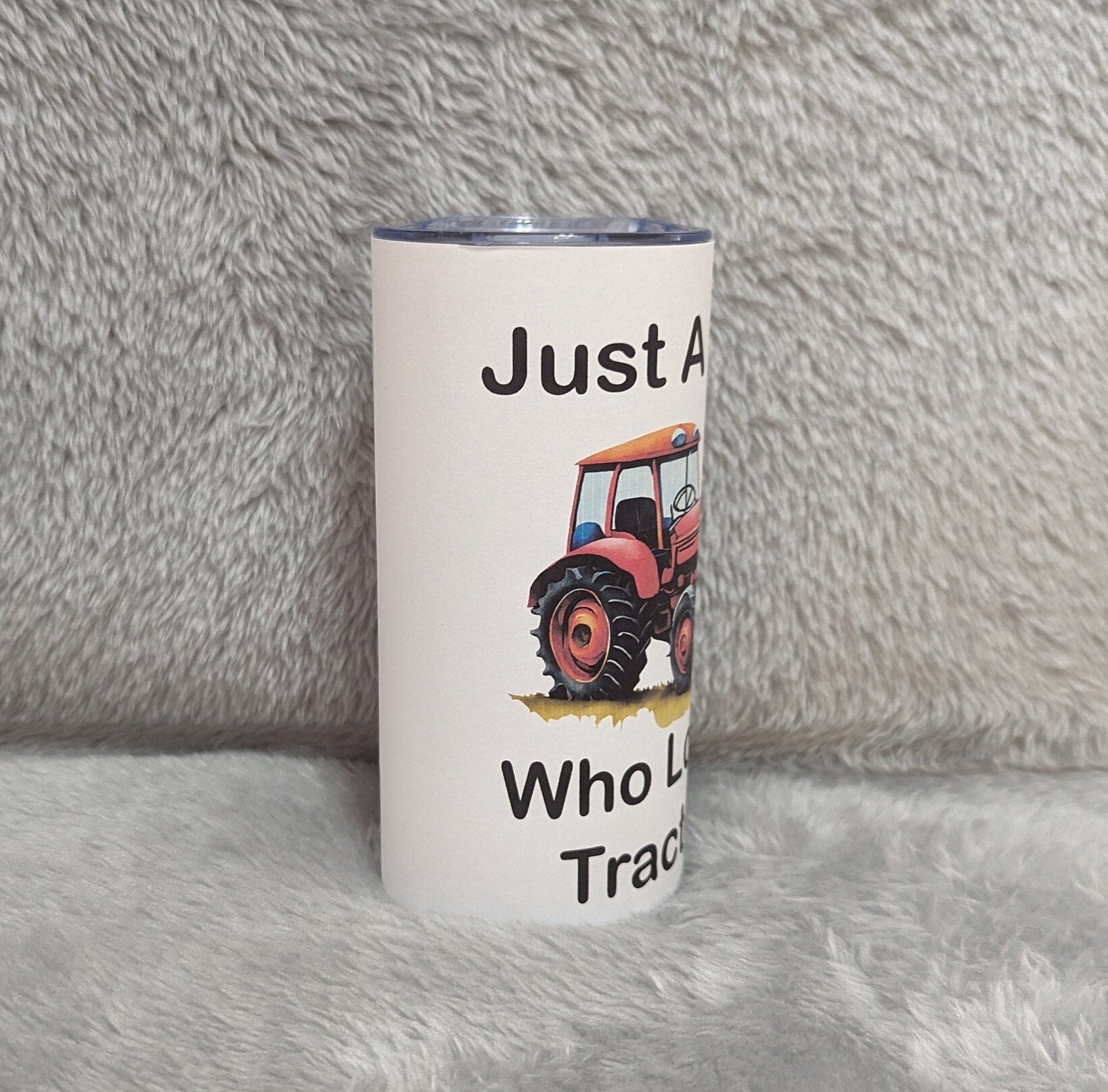 Just A Boy Who Loves Tractors Kids Tumbler 15oz With Reusable Straw, Can Be Personalized