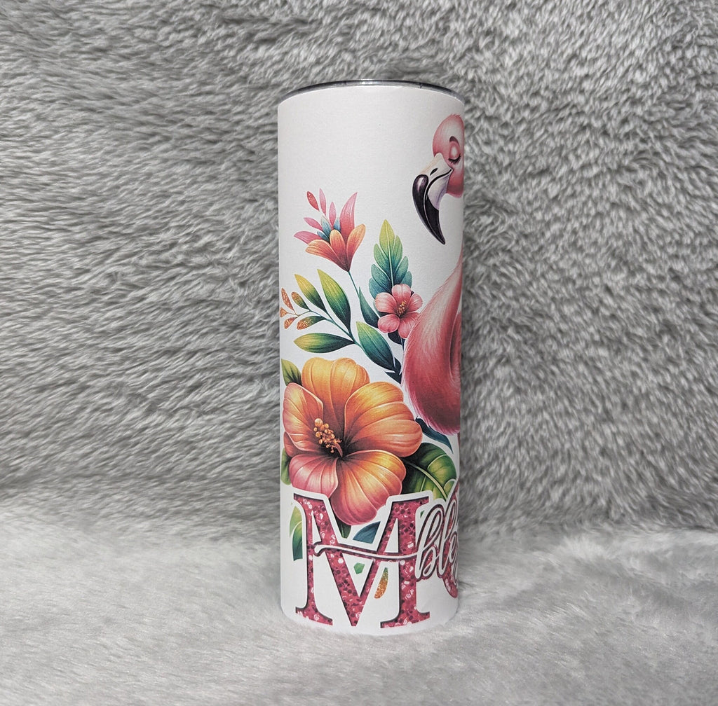 Blessed Mom Flamingo Tumbler 20oz With Reusable Straw