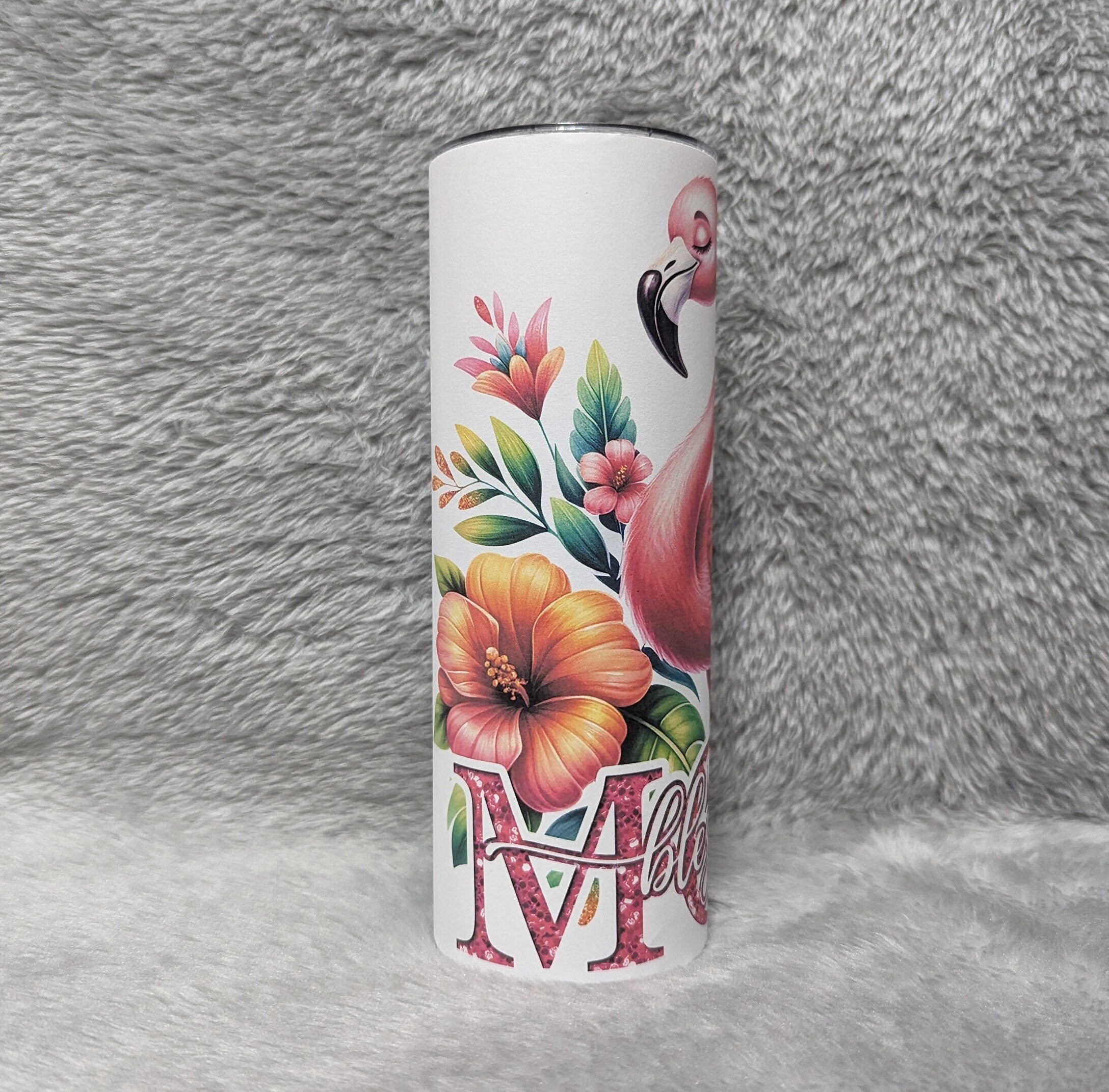 Blessed Mom Flamingo Tumbler 20oz With Reusable Straw
