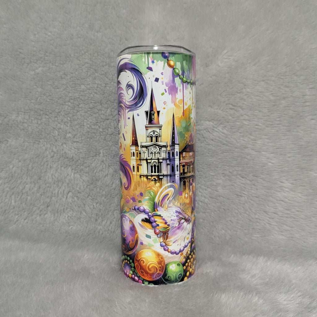 Mardi Gras Tumbler 20oz With Reusable Straw, Can Be Personalized