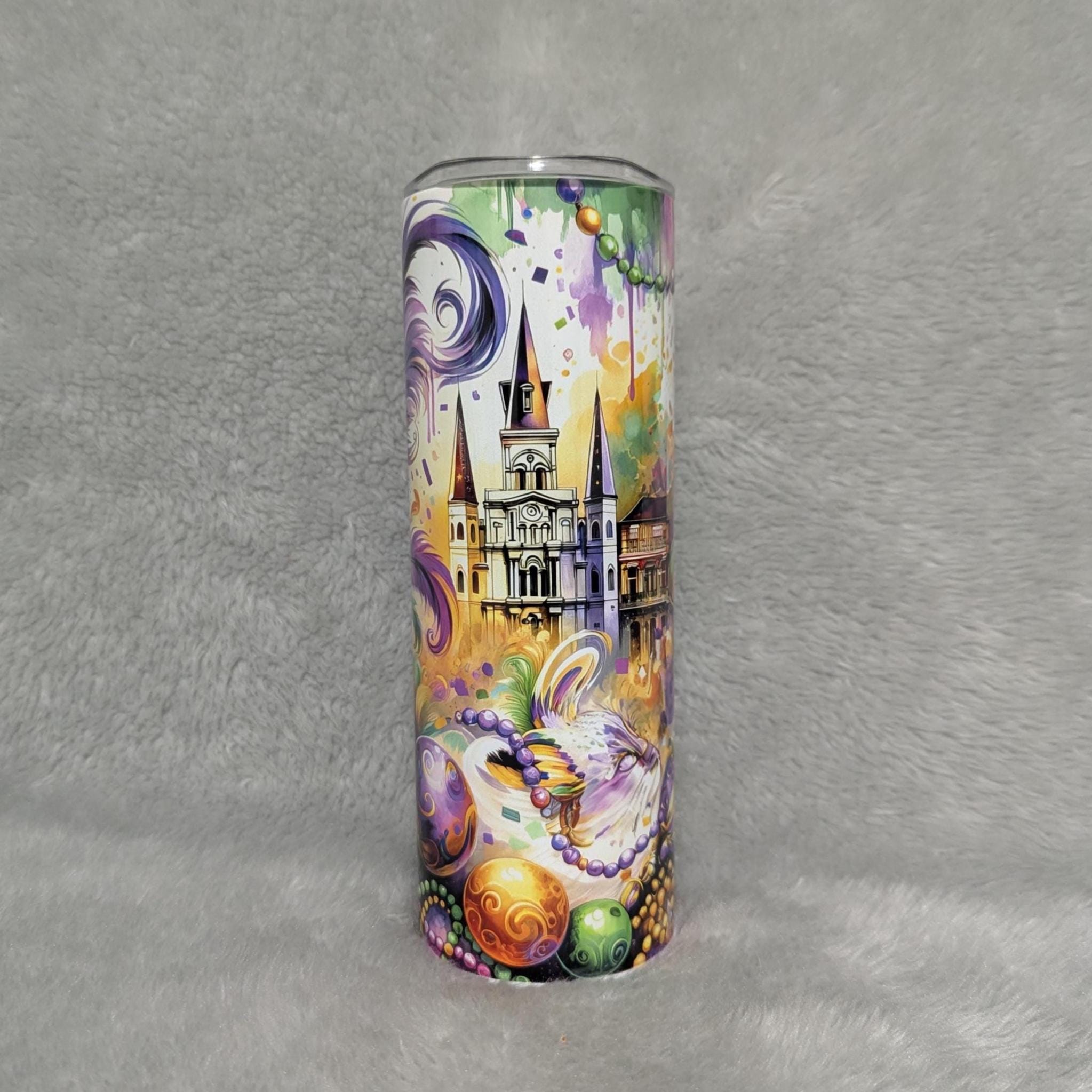 Mardi Gras Tumbler 20oz With Reusable Straw, Can Be Personalized