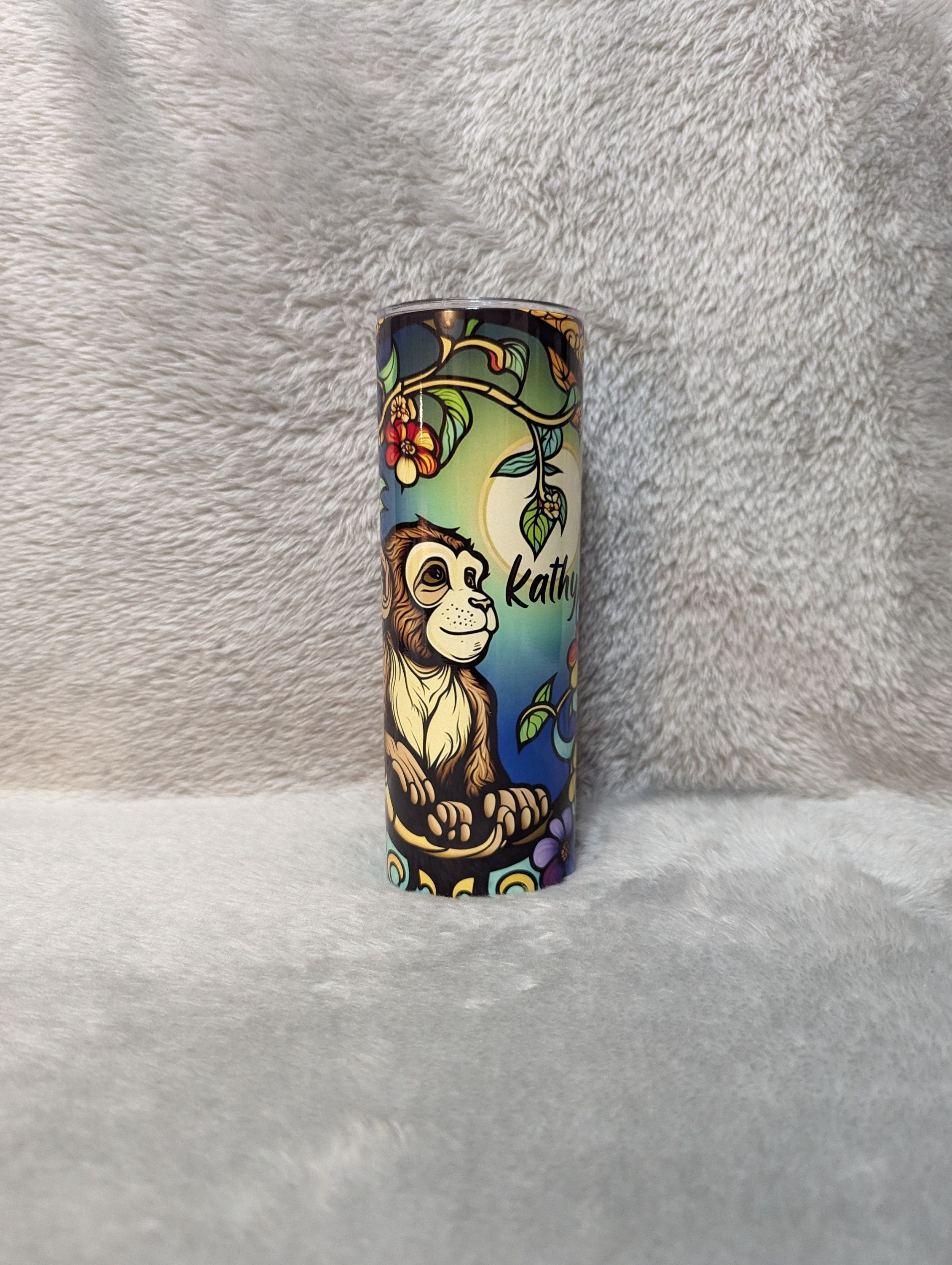 Monkey Tumbler 20oz With Reusable Straw, Can Be Personalized