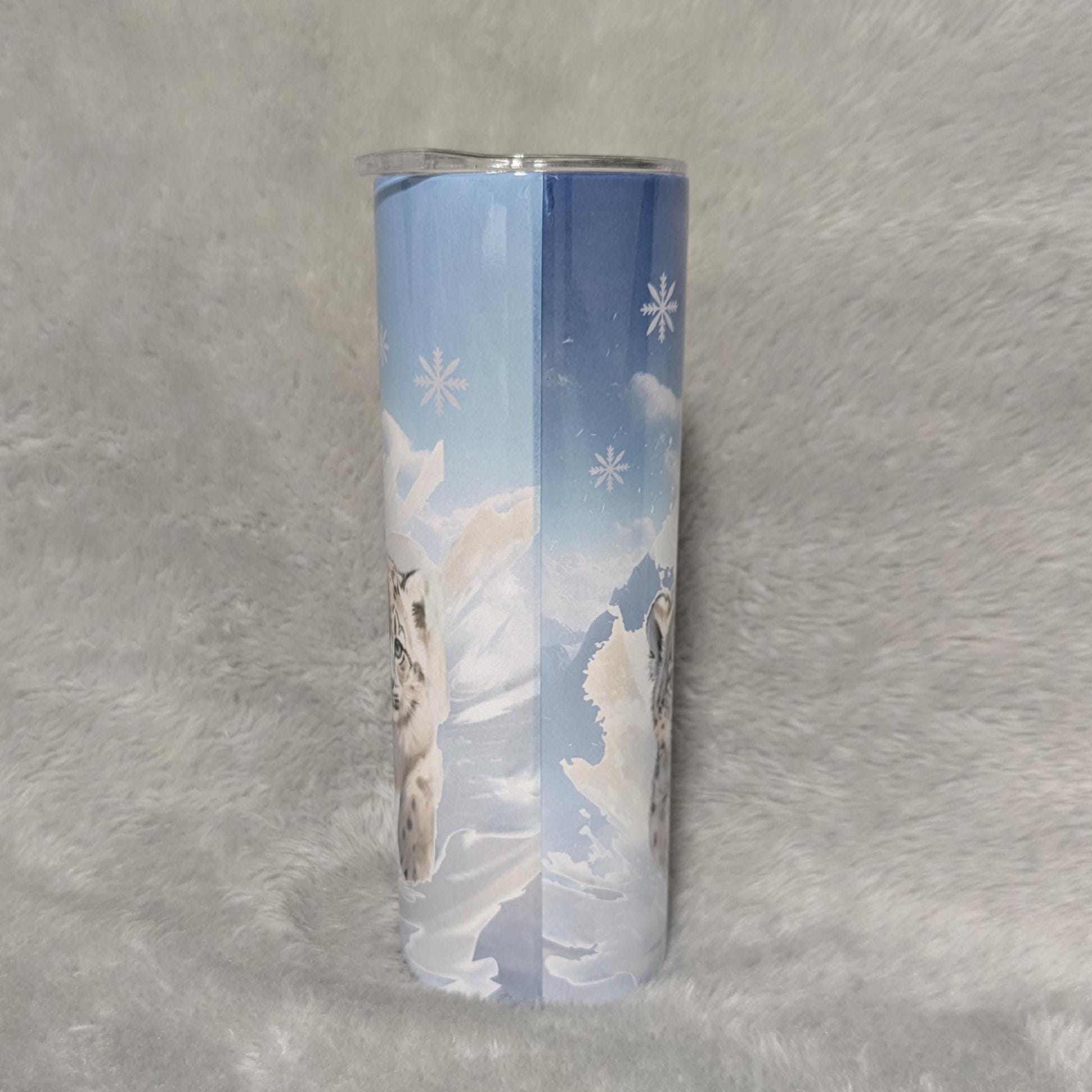 Snow Leopard Tumbler 20oz With Reusable Straw, Can Be Personalized