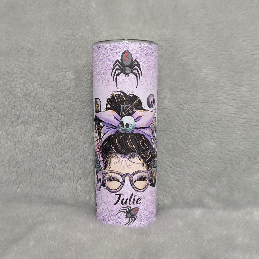 Halloween Messy Bun Girl Tumbler 20oz With Reusable Straw, Can Be Personalized