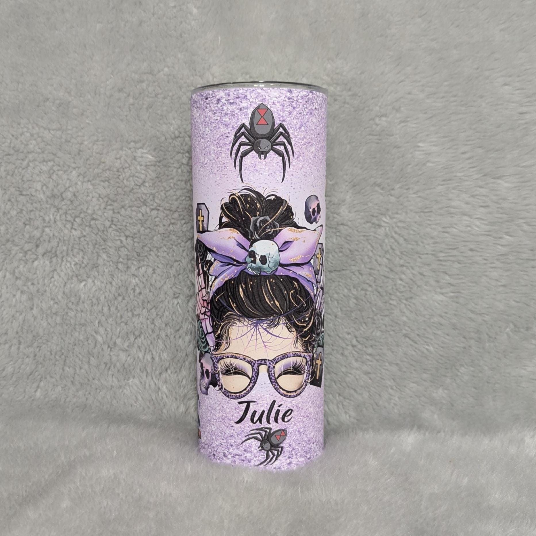 Halloween Messy Bun Girl Tumbler 20oz With Reusable Straw, Can Be Personalized