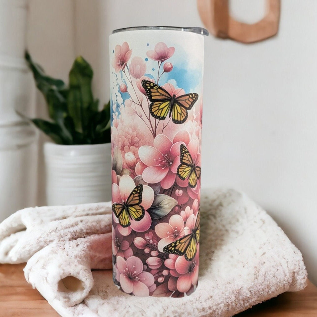 Beautiful Butterfly Tumbler 20oz With Reusable Straw, Can Be Personalized