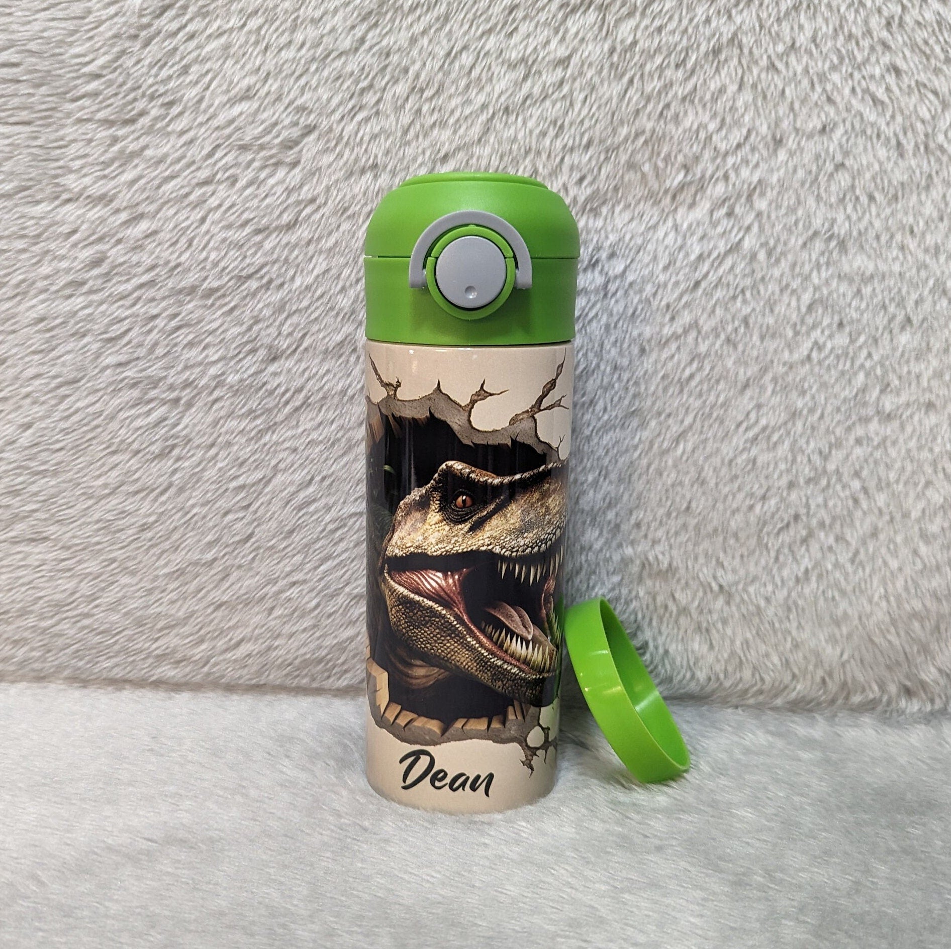 Kids Dinosaur Water Bottle 12oz With Reusable Straw Can Be Personalized