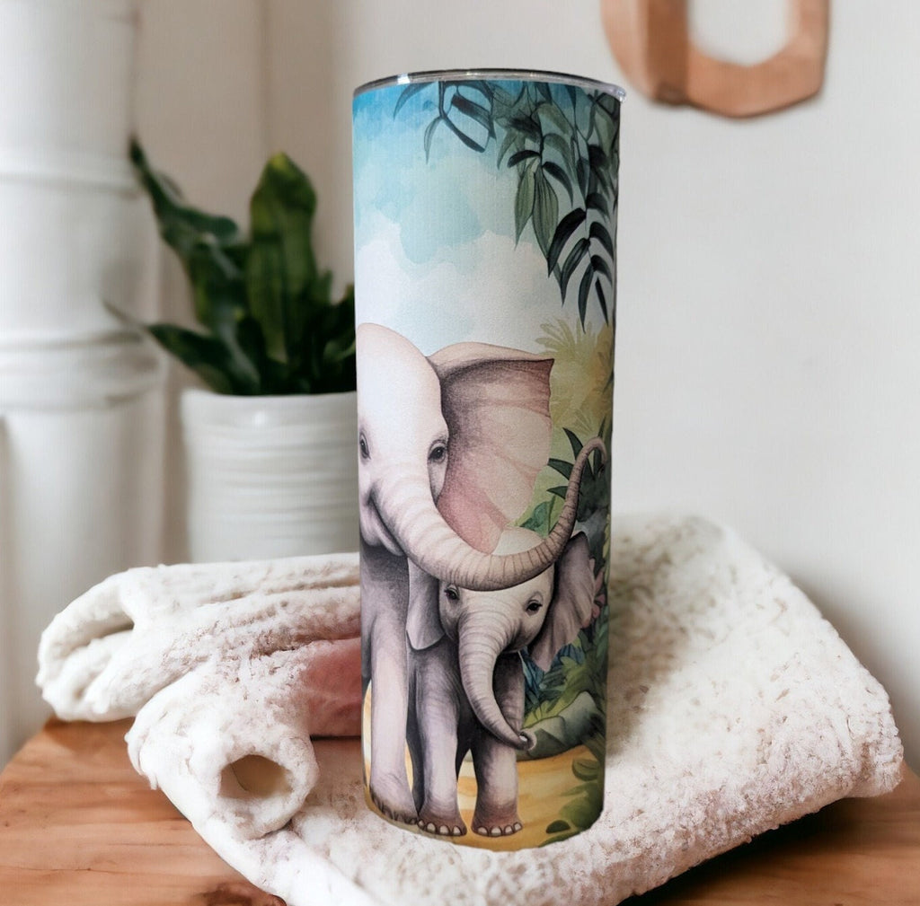 Elephant Tumbler 20oz With Reusable Straw, Can Be Personalized