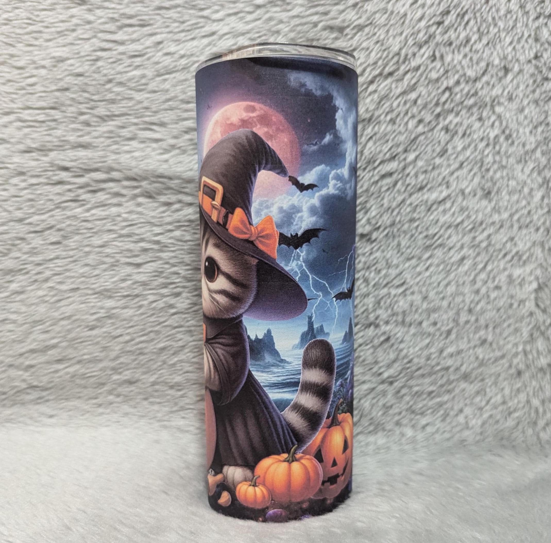 Cute Halloween Cat Tumbler 20oz With Reusable Straw, Can Be Personalized