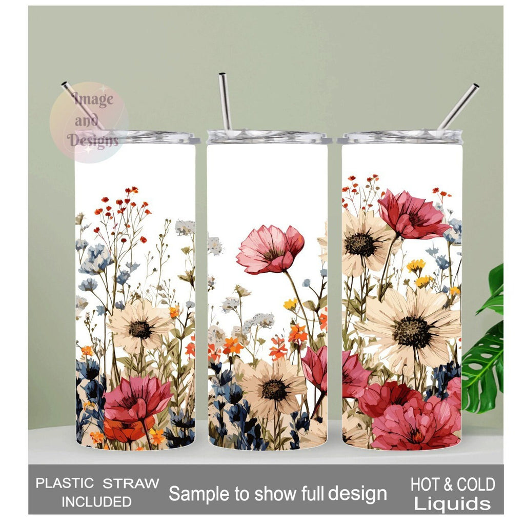 Flower Tumbler 20oz With Reusable Straw, Can Be Personalized