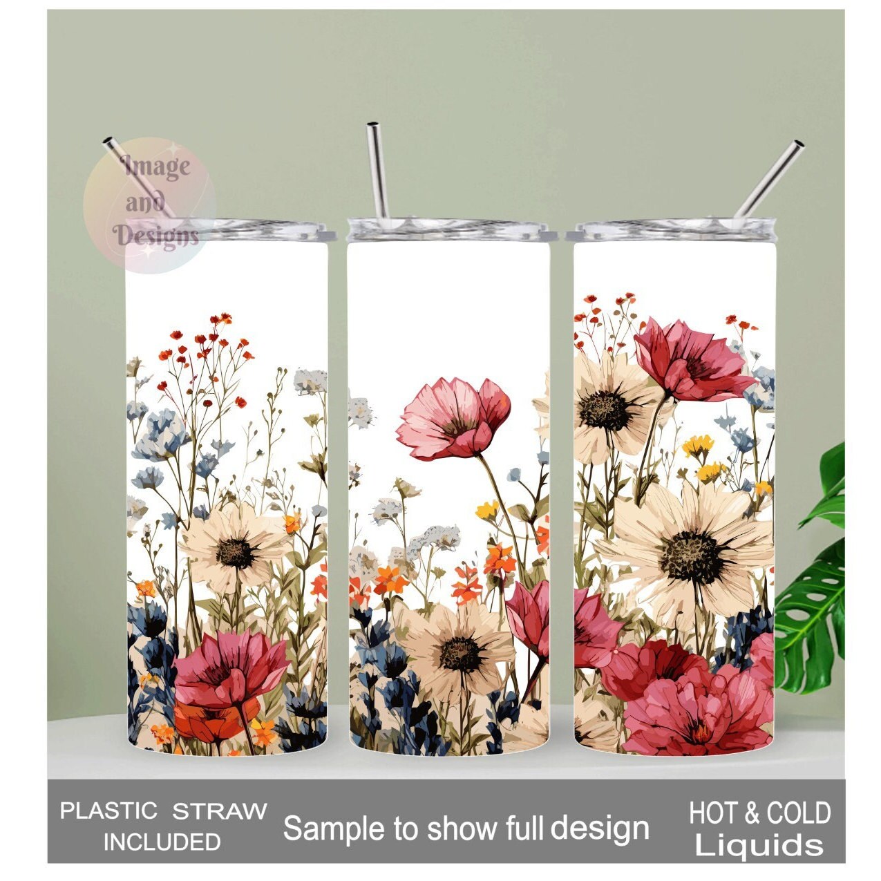 Flower Tumbler 20oz With Reusable Straw, Can Be Personalized
