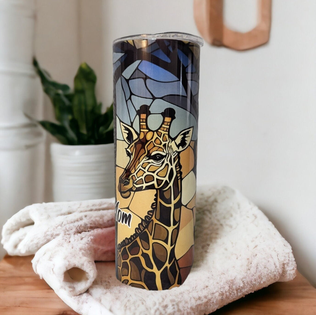 Giraffe Tumbler With A Stained Glass Design 20oz With Reusable Straw, Can Be Personalized