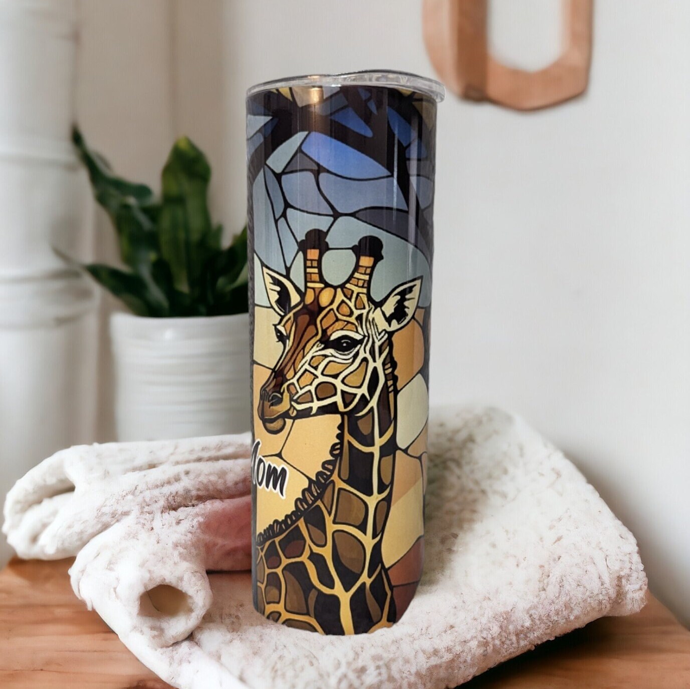Giraffe Tumbler With A Stained Glass Design 20oz With Reusable Straw, Can Be Personalized