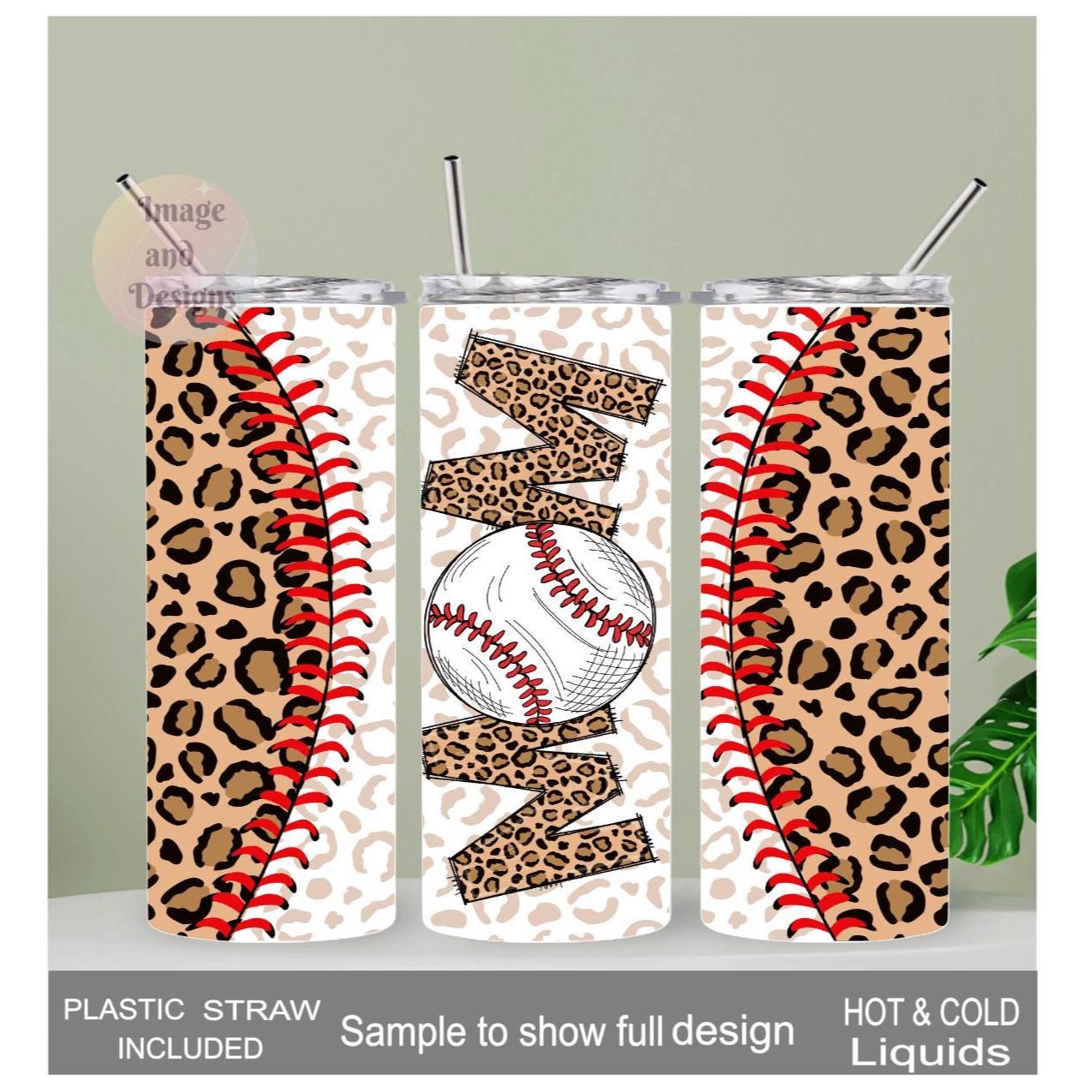 Baseball Mom Leopard Print Tumbler 20oz With Reusable Straw