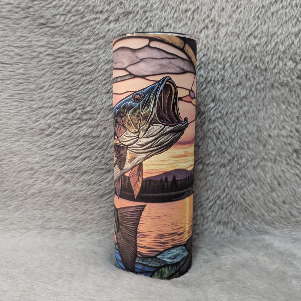 Stained Glass Design Fish Tumbler 20oz With Reusable Straw, Can Be Personalized