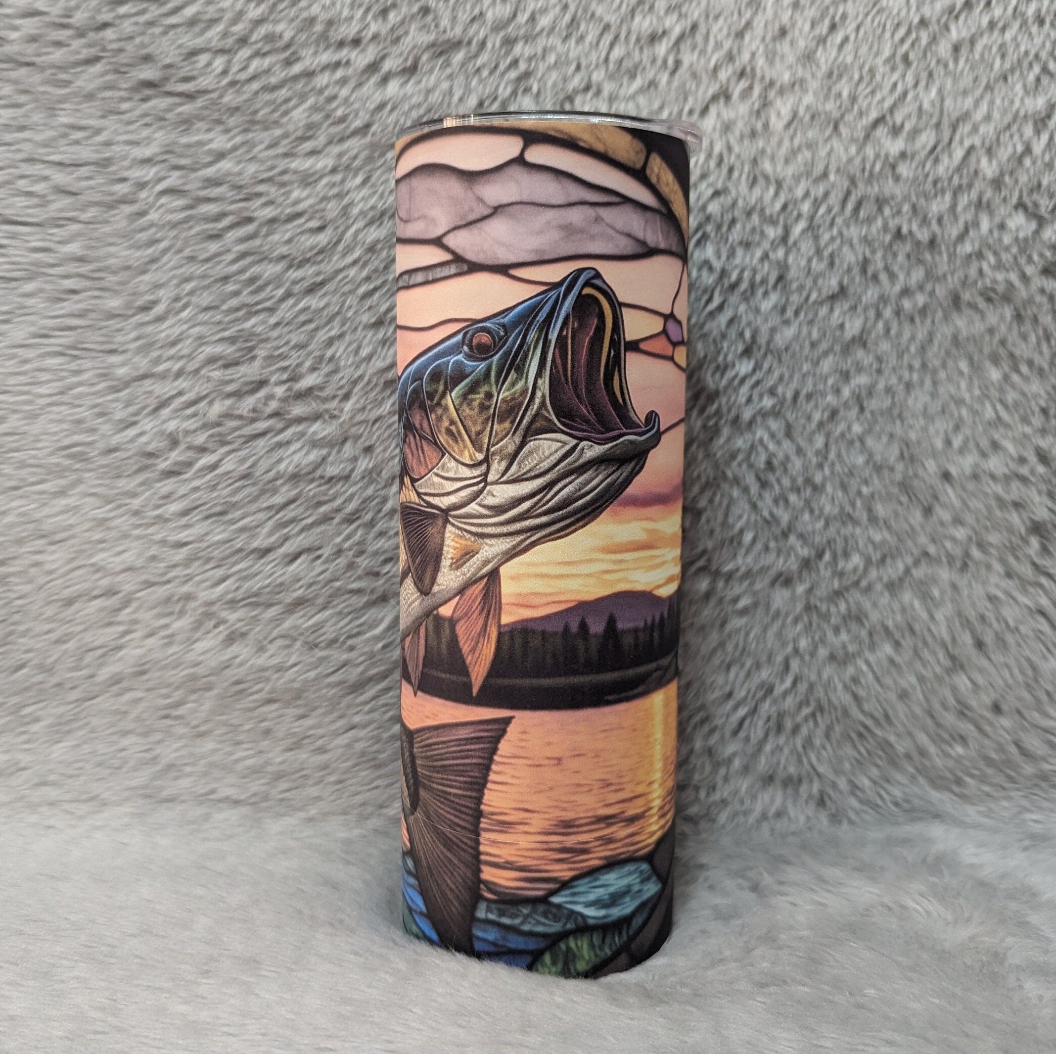 Stained Glass Design Fish Tumbler 20oz With Reusable Straw, Can Be Personalized