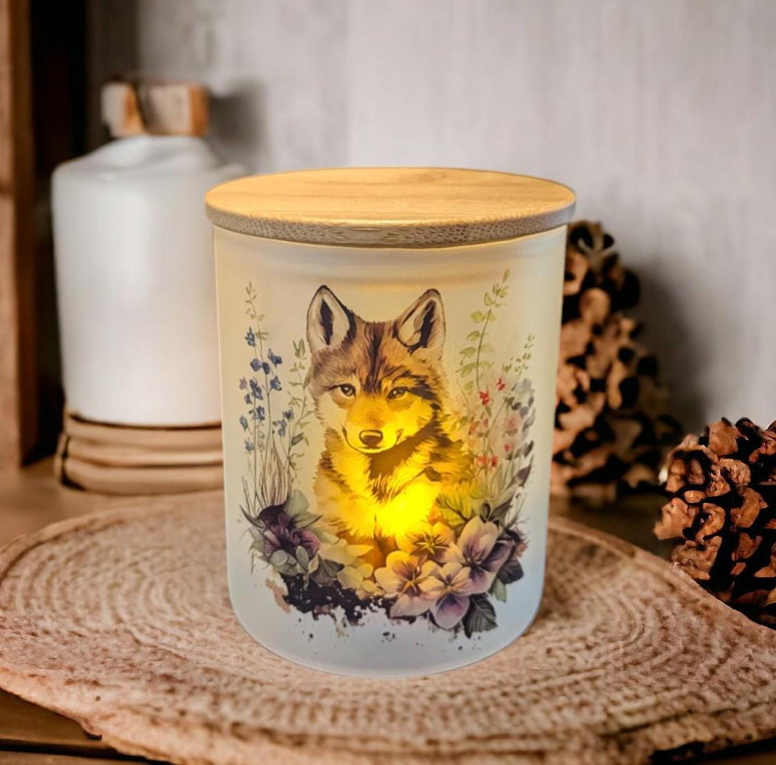 Wolf Candle Holder With A Battery Operated Flickering Tea Light