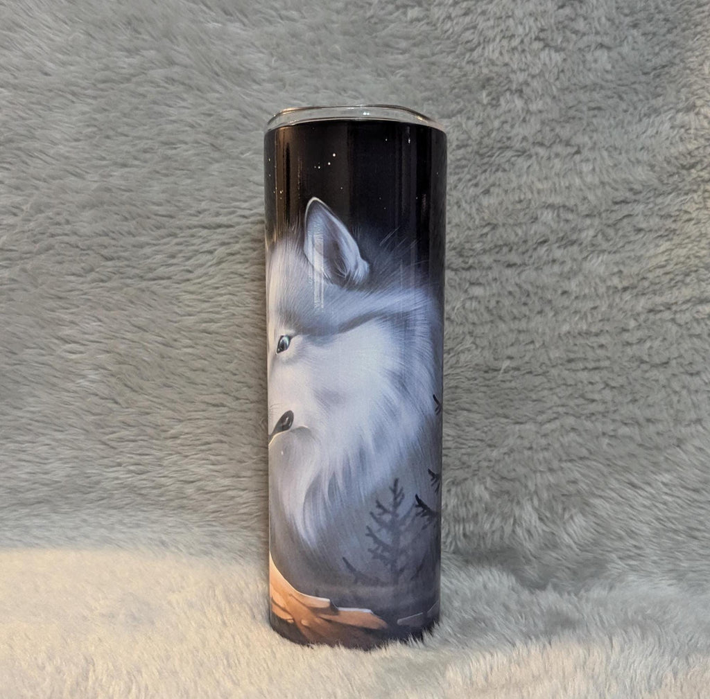 Moonlight Wolf Tumbler 20oz With Reusable Straw, Can Be Personalized