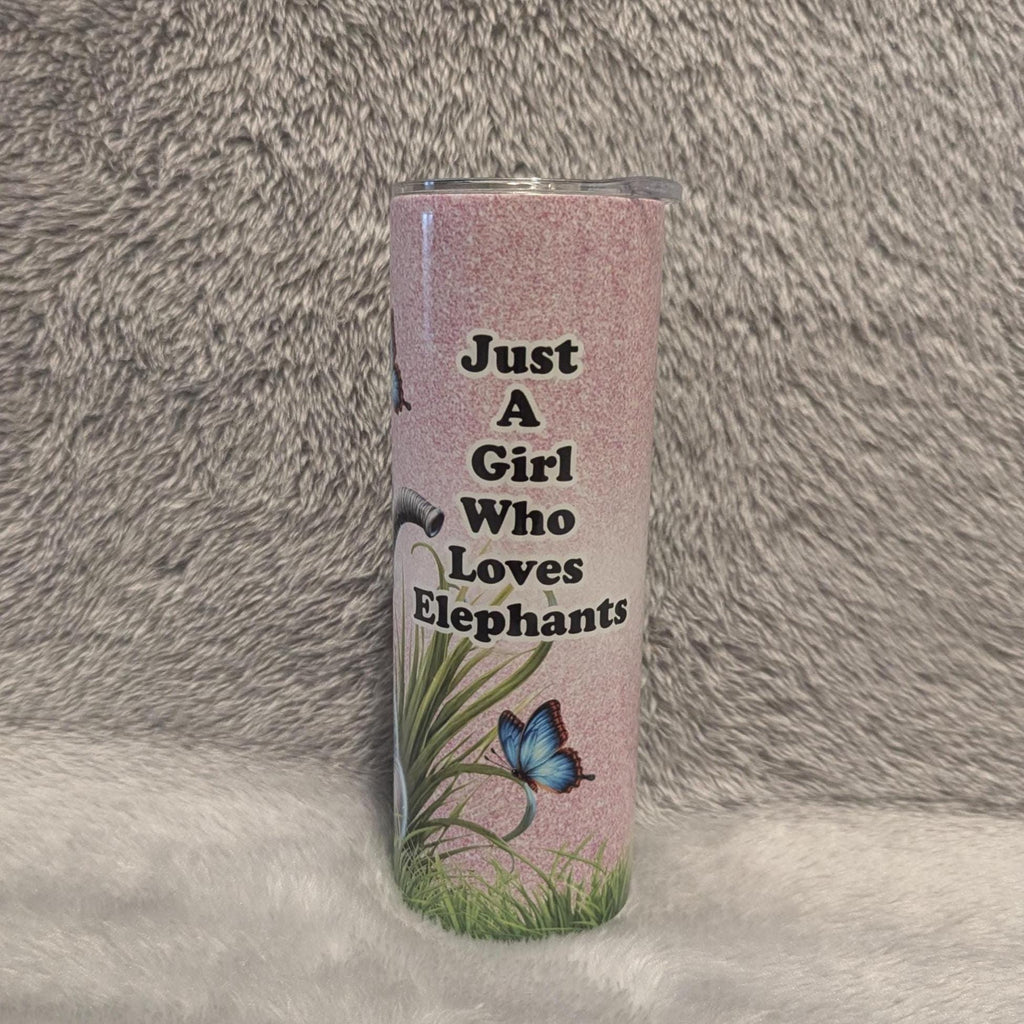 Just A Girl Who Loves Elephants Tumbler 20oz With Reusable Straw, Can Be Personalized