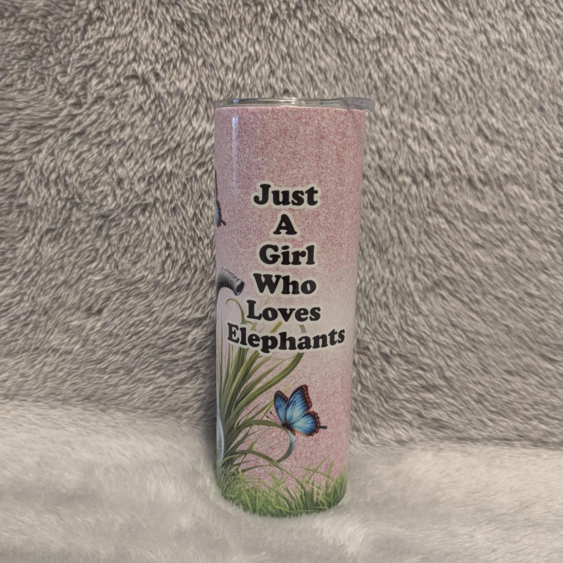Just A Girl Who Loves Elephants Tumbler 20oz With Reusable Straw, Can Be Personalized