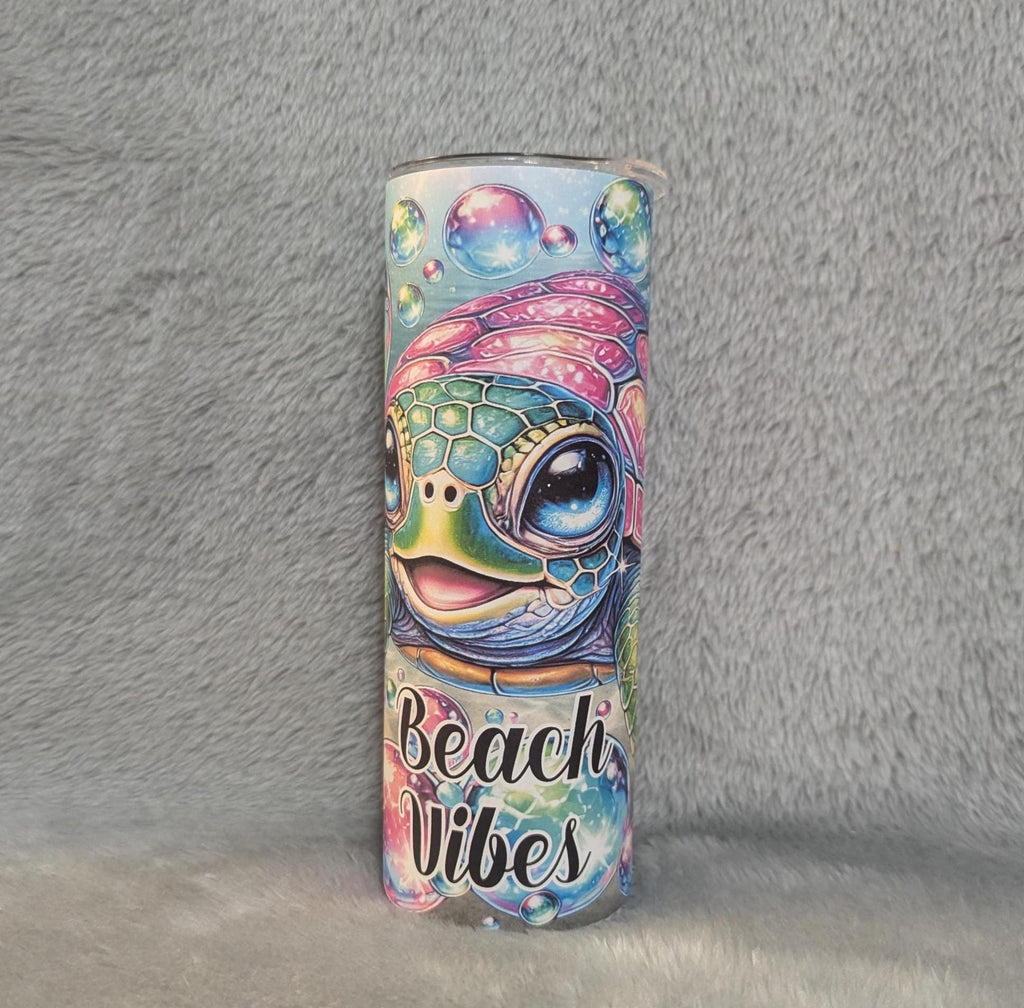 Beach Vibes Turtle Tumbler 20oz With Reusable Straw, Can Be Personalized