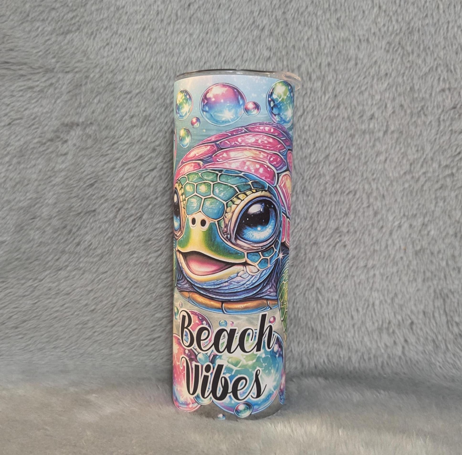 Beach Vibes Turtle Tumbler 20oz With Reusable Straw, Can Be Personalized